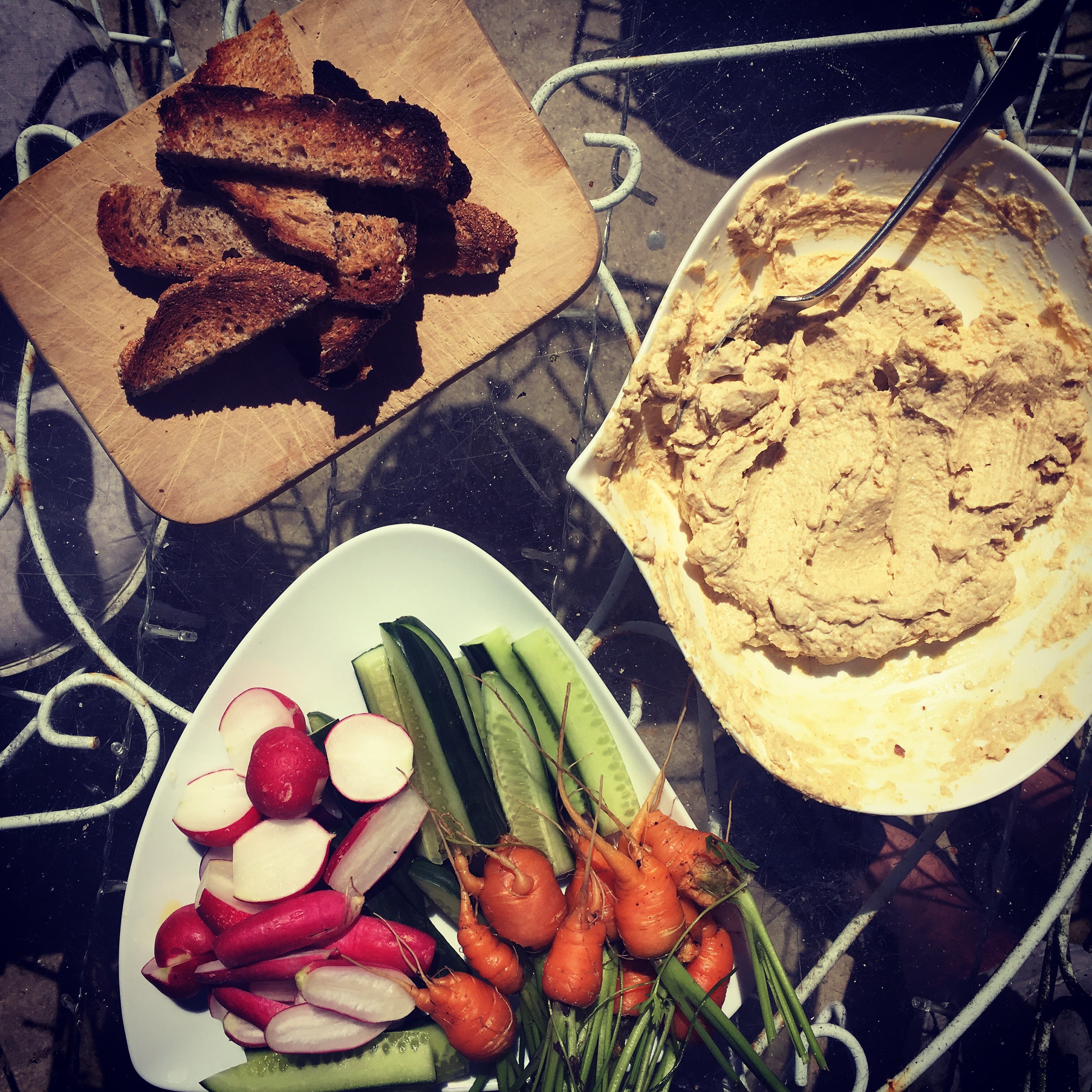 smoked pollock roe taramasalata with fresh veggies, from Angela Langford Skincare